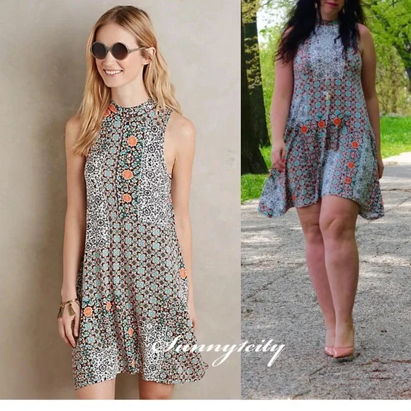 Anthropologie Maeve Lilt swing dress colorful jersey knit with pockets Large - Picture 5 of 13